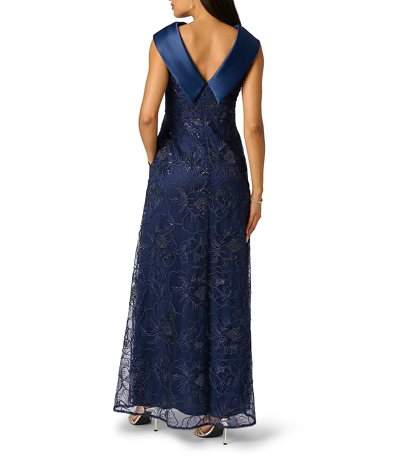 Adrianna Papell Embroidered Combo Long Gown