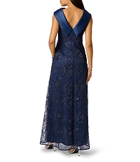 Adrianna Papell Embroidered Combo Long Gown
