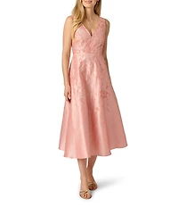 Adrianna Papell Embroidered Dupioni Midi Dress