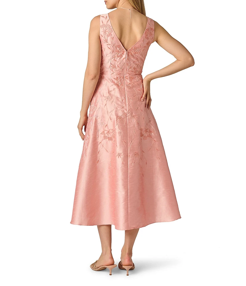 Adrianna Papell Embroidered Dupioni Midi Dress