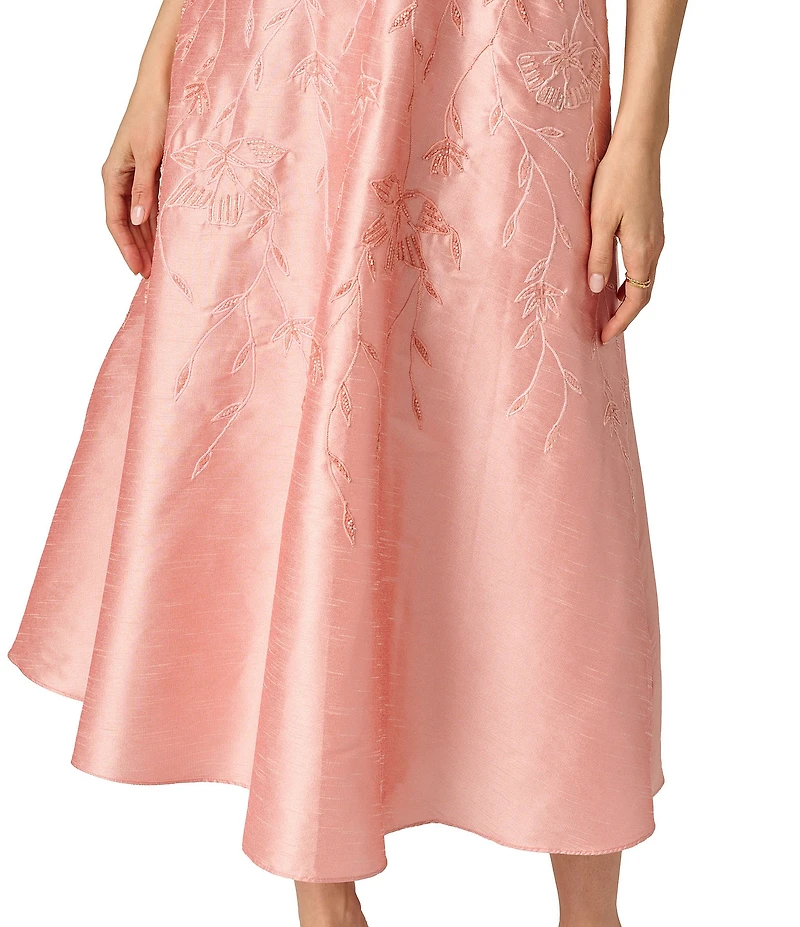 Adrianna Papell Embroidered Dupioni Midi Dress