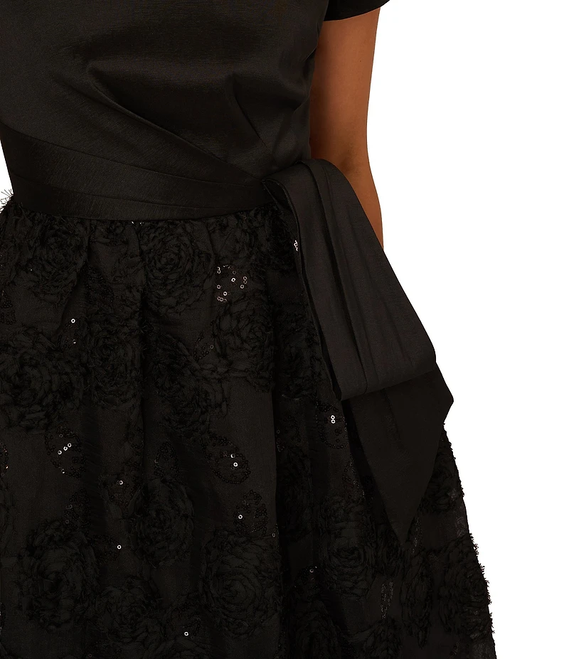 Adrianna Papell Embroidered Soutache Floral Short Sleeve Combo Gown