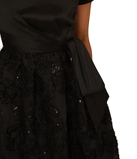 Adrianna Papell Embroidered Soutache Floral Short Sleeve Combo Gown