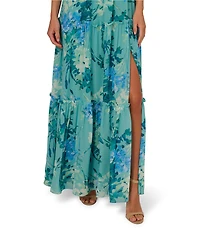 Adrianna Papell Floral Chiffon Square Neck Ruffle A-Line Maxi Dress