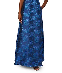 Adrianna Papell Floral Embellished Print Off The Shoulder Jacquard Gown