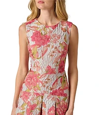 Adrianna Papell Floral Jacquard Crew Neck Sleeveless Drop Waist Midi Dress