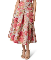 Adrianna Papell Floral Jacquard Crew Neck Sleeveless Drop Waist Midi Dress