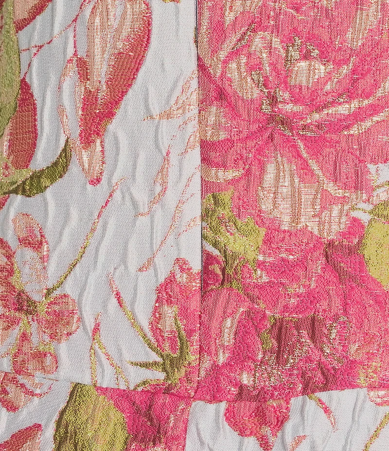 Adrianna Papell Floral Jacquard Crew Neck Sleeveless Drop Waist Midi Dress