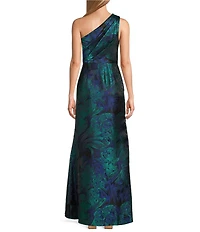Adrianna Papell Floral Jacquard One Shoulder Sleeveless Mermaid Gown