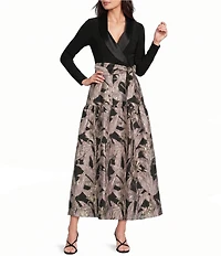 Adrianna Papell Floral Jacquard Tuxedo Midi Dress