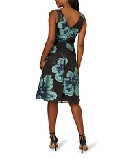 Adrianna Papell Floral Jacquard V-Neck Sleeveless A-Line Dress