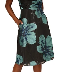 Adrianna Papell Floral Jacquard V-Neck Sleeveless A-Line Dress