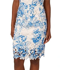 Adrianna Papell Floral Lace Boat Neck Cap Sleeve Sheath Dress