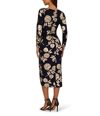 Adrianna Papell Floral Metallic Square Neck Long Sleeve Knit Midi Dress
