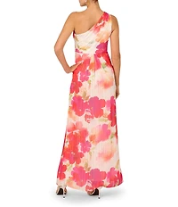 Adrianna Papell Floral One Shoulder Sleeveless Chiffon Gown