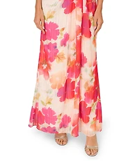 Adrianna Papell Floral One Shoulder Sleeveless Chiffon Gown