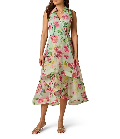 Adrianna Papell Floral Organza Asymmetrical High-Low Midi Dress
