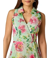 Adrianna Papell Floral Organza Asymmetrical High-Low Midi Dress