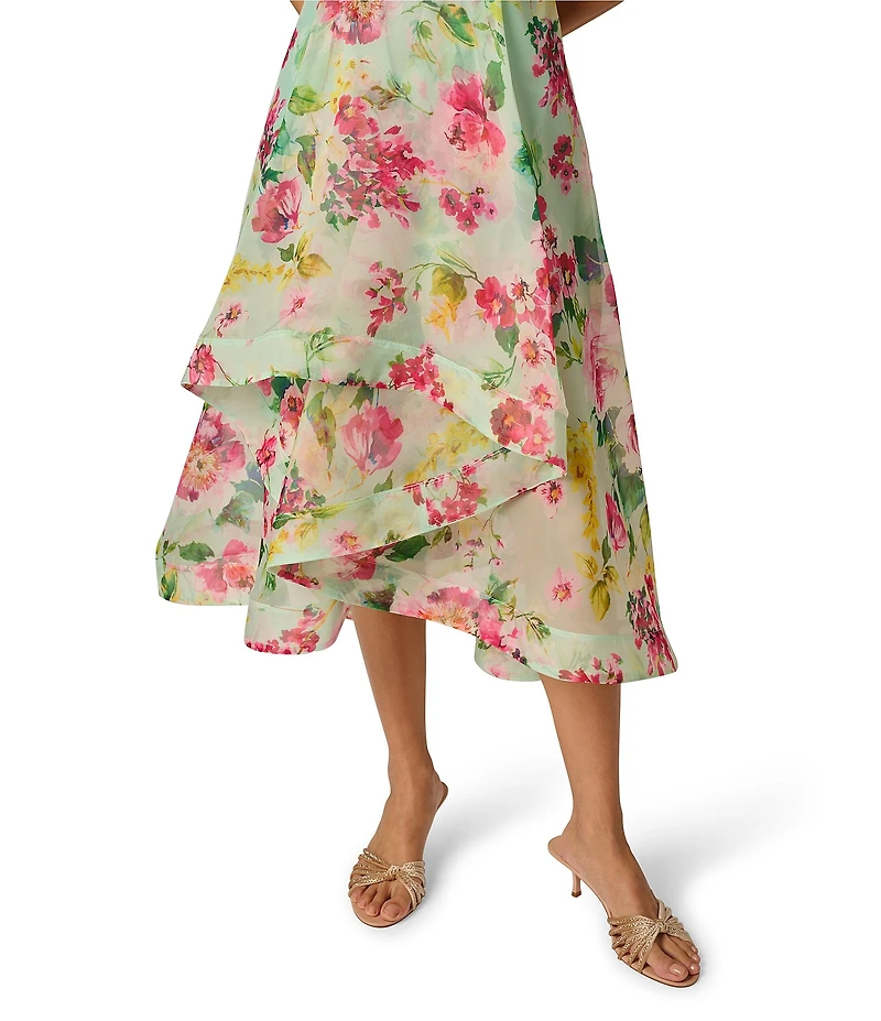 Adrianna Papell Floral Organza Asymmetrical High-Low Midi Dress