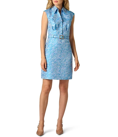 Adrianna Papell Floral Print Belted Jacquard Mini Dress