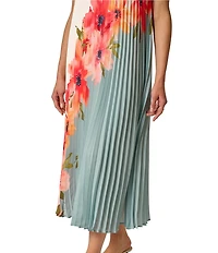 Adrianna Papell Floral Print Halter Neck Pleated Chiffon Midi Dress