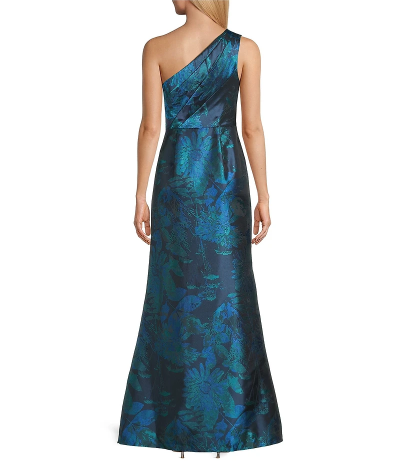 Adrianna Papell Floral Print Jacquard One Shoulder Sleeveless Gown