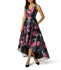Adrianna Papell Floral Print Mikado Hi-Low Dress