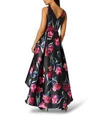 Adrianna Papell Floral Print Mikado Hi-Low Dress