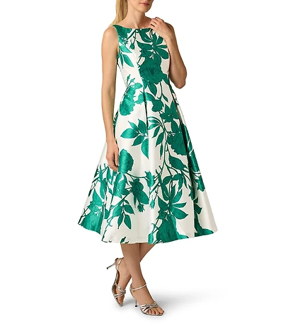 Adrianna Papell Floral Print Sleeveless Fit And Flare Twill Dress