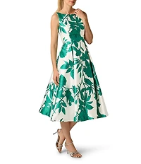 Adrianna Papell Floral Print Sleeveless Fit And Flare Twill Dress