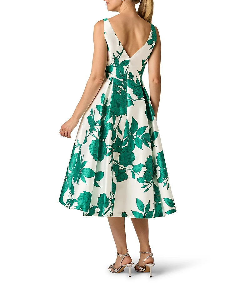 Adrianna Papell Floral Print Sleeveless Fit And Flare Twill Dress