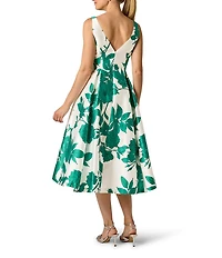 Adrianna Papell Floral Print Sleeveless Fit And Flare Twill Dress