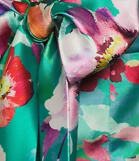 Adrianna Papell Floral Printed Mikado V-Neck Sleeveless Bow Back Gown