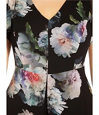 Adrianna Papell Floral Printed V-Neck Flutter Short Sleeve Overlay Jumpsuit