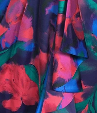 Adrianna Papell Floral Satin One Shoulder Sleeveless Ruffle Dress