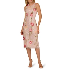 Adrianna Papell Floral Sequin Embroidered Crew Neck Sleeveless Sheath Dress