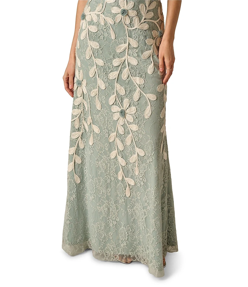 Adrianna Papell Floral Soutache Lace Halter Long Gown