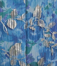 Adrianna Papell Foiled Floral Print Surplice V-Neck Short Flutter Sleeve Gown