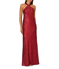 Adrianna Papell Foiled Woven Halter Neck Sleeveless Back Neck Tail Sheath Dress