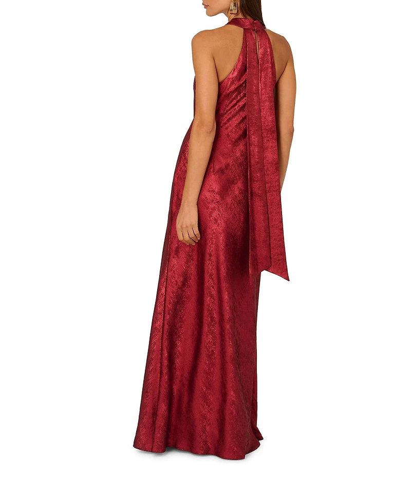 Adrianna Papell Foiled Woven Halter Neck Sleeveless Back Neck Tail Sheath Dress