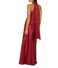 Adrianna Papell Foiled Woven Halter Neck Sleeveless Back Neck Tail Sheath Dress