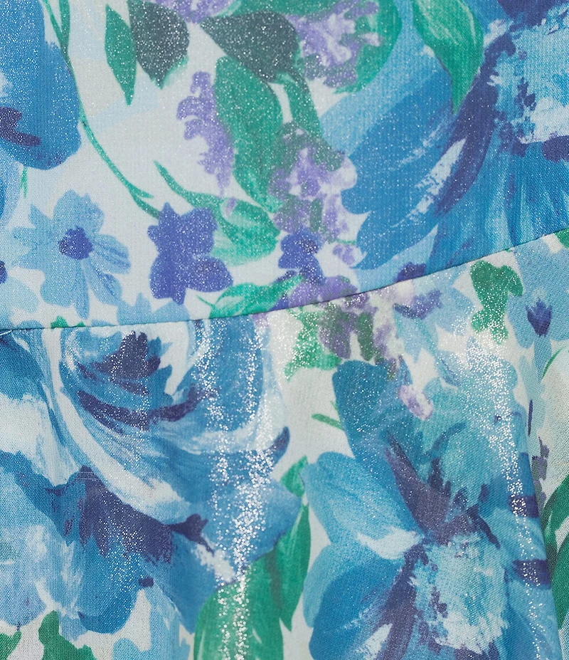 Adrianna Papell Glazed Chiffon Floral Print Halter Sleeveless Tiered Gown