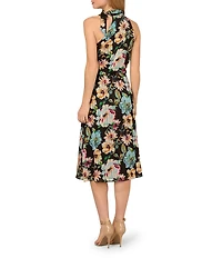 Adrianna Papell Halter Floral Print Chiffon Blouson Midi Dress