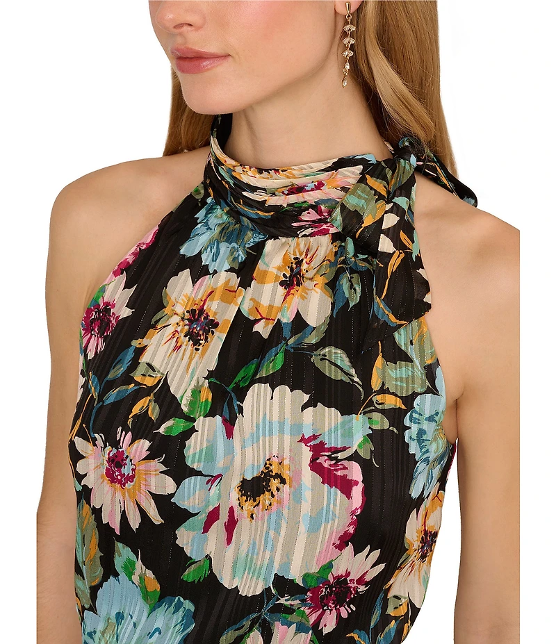 Adrianna Papell Halter Floral Print Chiffon Blouson Midi Dress