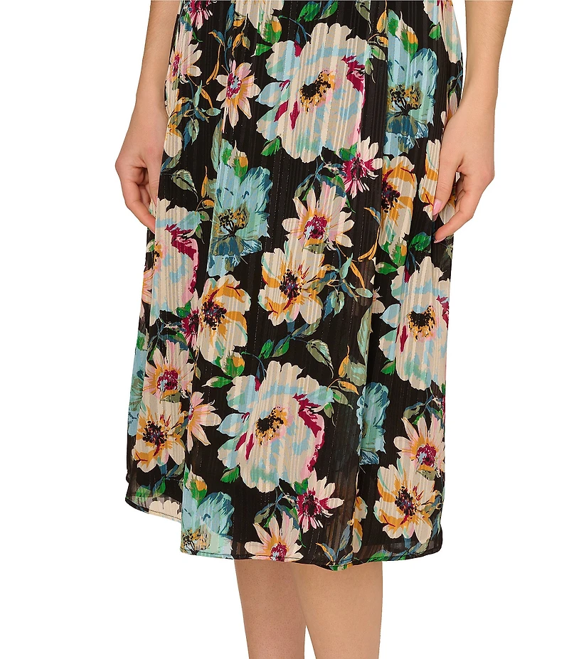Adrianna Papell Halter Floral Print Chiffon Blouson Midi Dress