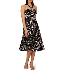 Adrianna Papell Halter Neck Polka Dot Mikado A-Line Midi Dress