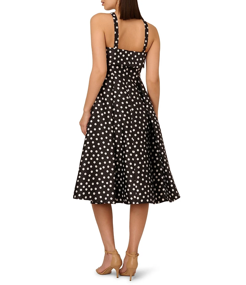 Adrianna Papell Halter Neck Polka Dot Mikado A-Line Midi Dress