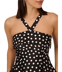 Adrianna Papell Halter Neck Polka Dot Mikado A-Line Midi Dress
