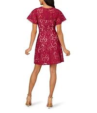 Adrianna Papell Illusion Crew Neck Flutter Sleeve Lace Shift Dress