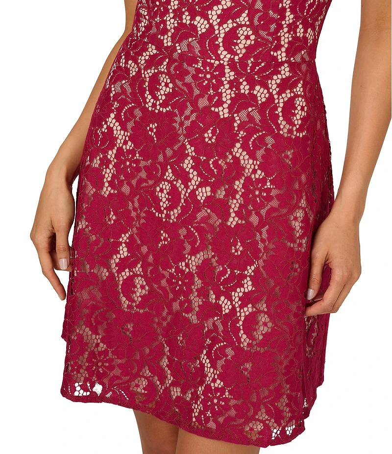 Adrianna Papell Illusion Crew Neck Flutter Sleeve Lace Shift Dress